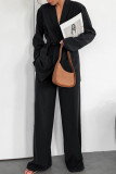Casual Solid Color Pocket With Belt V Neck Long Sleeve Two Pieces