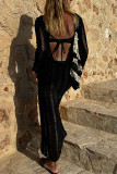 Sexy Solid Color Lace Up Backless Swimwears Cover Up