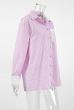 Daily Stripe Buttons Patchwork Contrast Turndown Collar Tops