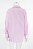 Daily Stripe Buttons Patchwork Contrast Turndown Collar Tops