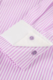 Daily Stripe Buttons Patchwork Contrast Turndown Collar Tops