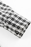 Casual Plaid Patchwork Contrast Turndown Collar Tops