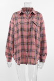 Casual Street Plaid Patchwork Contrast Turndown Collar Tops