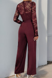 Daily Solid Color Lace Lace Up O Neck Jumpsuits