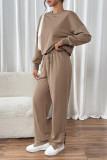 Casual Daily Solid Color Buttons O Neck Long Sleeve Two Pieces