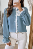 Daily Solid Color Lace Patchwork O Neck Tops