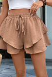 Casual Solid Color Draw String Texture Flounce Loose High Waist Solid Color Bottoms
