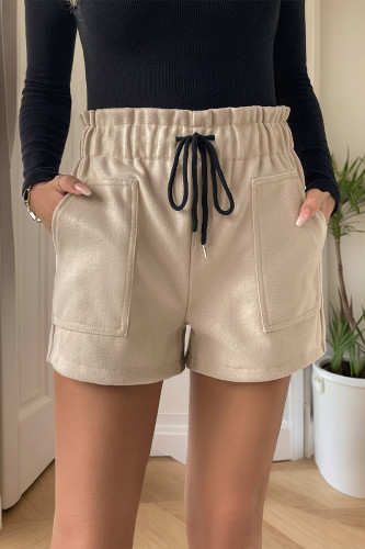 Casual Solid Color Draw String Pocket Loose High Waist Straight Solid Color Bottoms