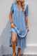 Elegant Solid Color Buttons Flounce V Neck A Line Short Sleeve Dress