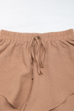 Casual Solid Color Draw String Texture Flounce Loose High Waist Solid Color Bottoms