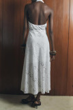 Sexy Solid Color Draw String Backless Halter Sleeveless Dresses