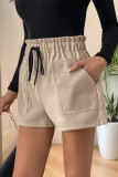 Casual Solid Color Draw String Pocket Loose High Waist Straight Solid Color Bottoms