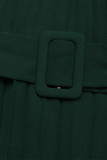 Elegant Solid Color With Belt Pleated O Neck Pleated Dresses