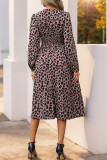 Street Leopard Patchwork Contrast V Neck A Line Dresses