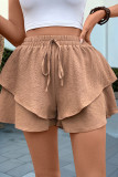Casual Solid Color Draw String Texture Flounce Loose High Waist Solid Color Bottoms
