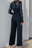Daily Solid Color Lace Lace Up O Neck Jumpsuits