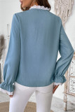 Daily Solid Color Lace Patchwork O Neck Tops