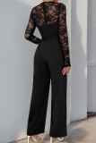 Daily Solid Color Lace Lace Up O Neck Jumpsuits