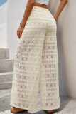 Casual Solid Color Lace See-Through Loose High Waist Wide Leg Solid Color Bottoms