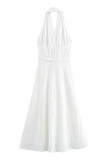 Sexy Solid Color Draw String Backless Halter Sleeveless Dresses