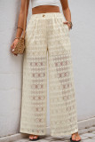 Casual Solid Color Lace See-Through Loose High Waist Wide Leg Solid Color Bottoms