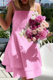 Daily Solid Color Lace Up Pleated Flounce Square Neck Sling Dresses