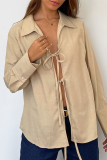 Sexy Solid Color Lace Up Turndown Collar Tops