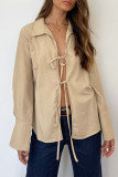 Sexy Solid Color Lace Up Turndown Collar Tops