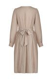 Elegant Solid Color Ruched Zipper O Neck A Line Dresses