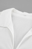 Sexy Solid Color Lace Up Turndown Collar Tops