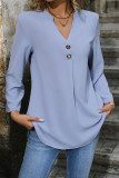 Casual Solid Color Buttons V Neck Tops