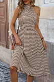 Casual Geometric Print Buttons Contrast Halter Sleeveless Dresses
