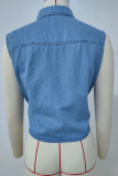 Casual Solid Color Lace Up Buttons Turndown Collar Tops