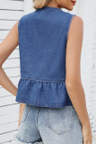 Casual Solid Color Lace Up O Neck Tops
