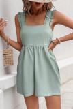Casual Solid Color Pocket Bow Decor Square Neck Loose Rompers
