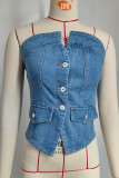 Sexy Solid Color Buttons Strapless Tops