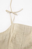 Daily Solid Color Lace Up Pleated Flounce Square Neck Sling Dresses