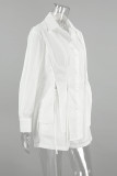 Casual Solid Color Draw String Buttons Cardigan Turndown Collar Long Sleeve Two Pieces