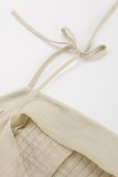 Daily Solid Color Lace Up Pleated Flounce Square Neck Sling Dresses