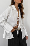 Sexy Solid Color Lace Up Turndown Collar Tops