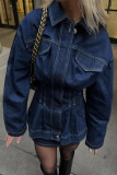 Casual Solid Color Patchwork Turndown Collar Long Sleeve Loose Denim Jacket