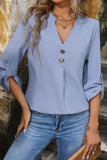 Casual Solid Color Buttons V Neck Tops