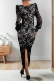 Sexy Solid Color Lace Square Neck Lace Dress Dresses