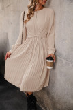 Elegant Solid Color Ruched Zipper O Neck A Line Dresses