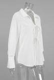 Sexy Solid Color Lace Up Turndown Collar Tops