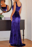 Sexy Solid Color Sequined Square Neck Fishtail Dresses