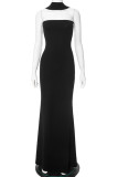 Sexy Solid Color Patchwork Halter Long Dresses