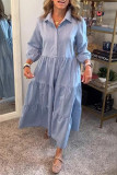 Casual Solid Color Pocket Flounce Turndown Collar A Line Dresses
