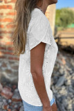 Daily Solid Color Embroidered V Neck Tops