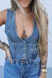 Casual Solid Color Buttons V Neck Tops